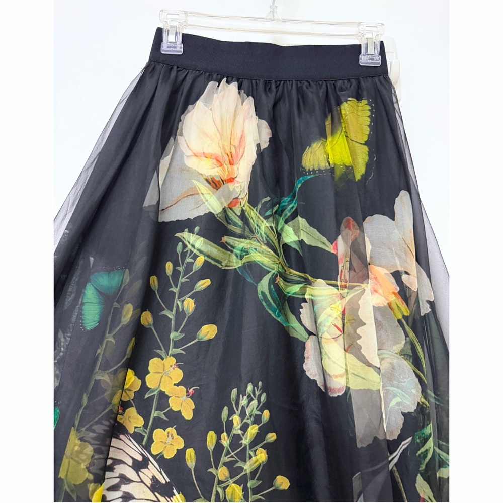 Alice + Olivia Nilda Maxi Skirt Black Essential Floral Silk Chiffon Full 0 - Picture 5 of 16